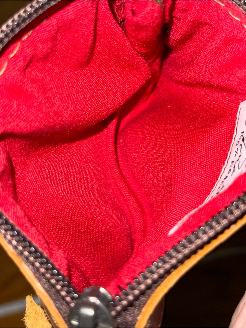 Nena & Co. Red Lined Small Pouch with Brown Trim - Picture 4 of 4